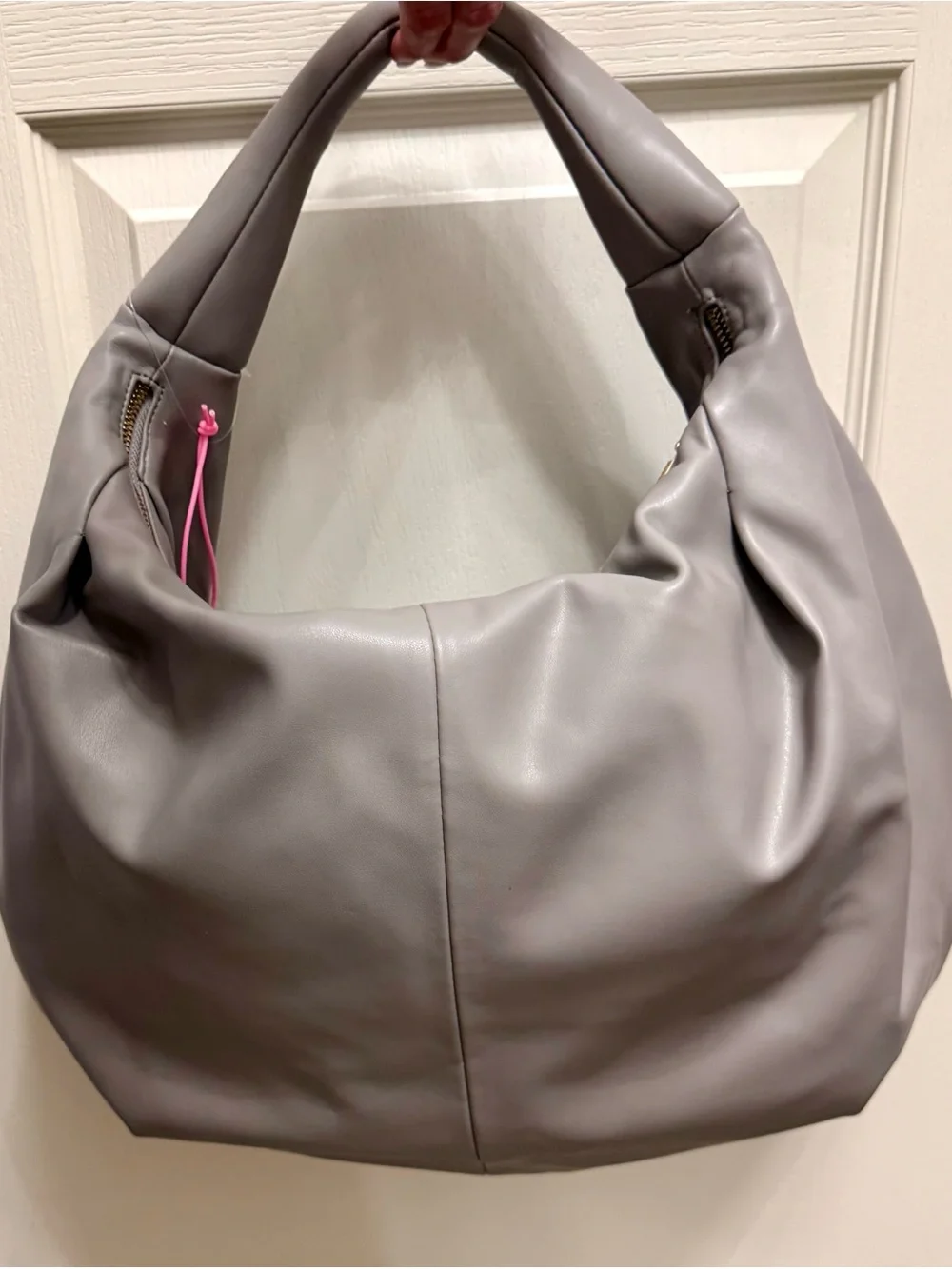 LIKE DREAMS Gray Crescent Hobo Shoulder Bag Gold Hardware Zip
